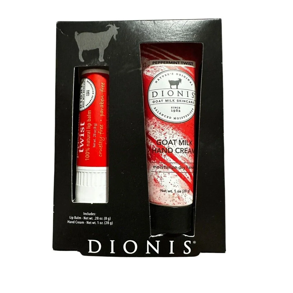 Dionis Goat Milk Set PEPPERMINT TWIST Lip Balm/Hand Cream Gift Set NIB